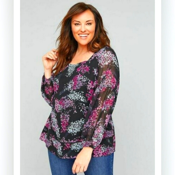 Lane Bryant Tops - Nwt LANE BRYANT Women's Blouse Long Sleeve Floral Black Top Woman Plus Size 24